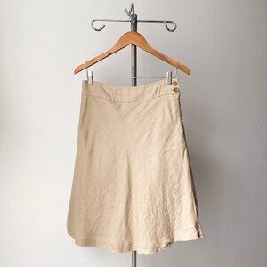 🌿 2010s Vintage Minimalist Beige Tan Linen A-Line Skirt by RW&CO
